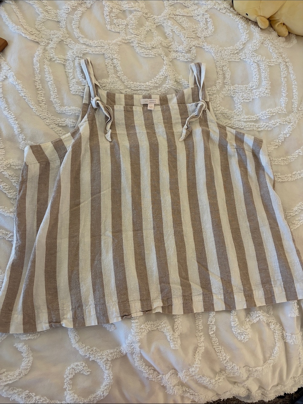 LC Lauren Conrad Taupe and White Striped Tie-Shoulder Tank